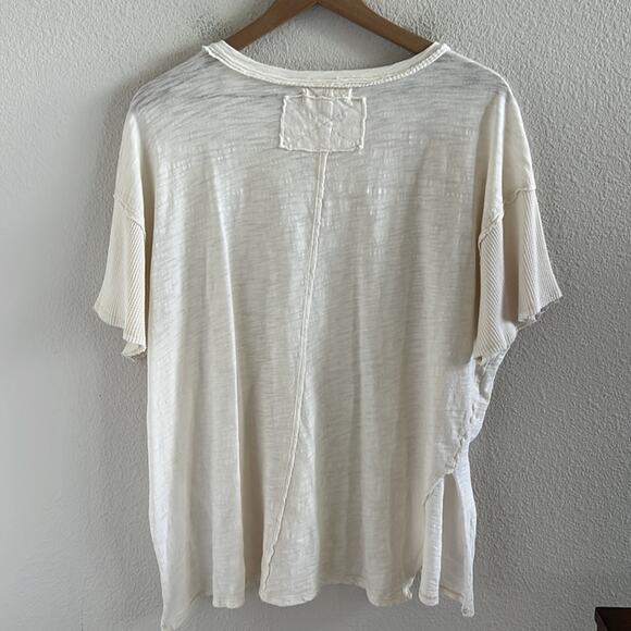 Free People We the Free Cream Burnout Oversized Tee with Waffle Knit Sleeve M - Picture 2 of 9